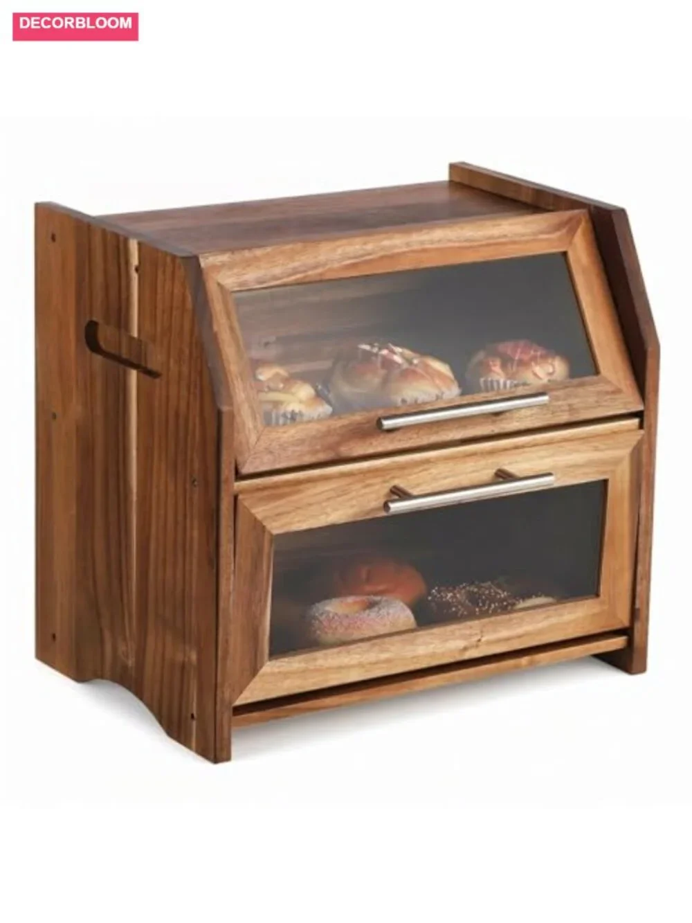 Acacia Wood Double Layer Bread Box with Clear Acrylic Door